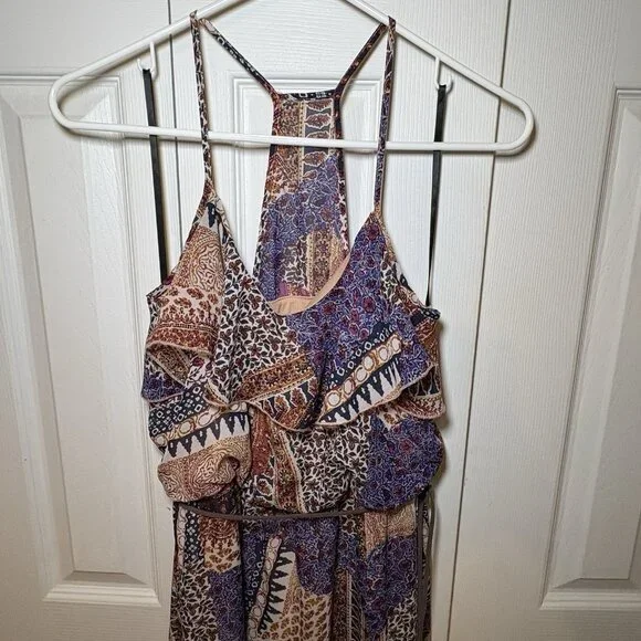 City Triangles Maxi Halter Dress Size‎ Small Patchwork Tribal Boho Lined - Picture 3 of 10